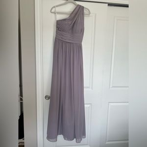 Beautiful long lavender gown. One shoulder style with flattering ruching.
